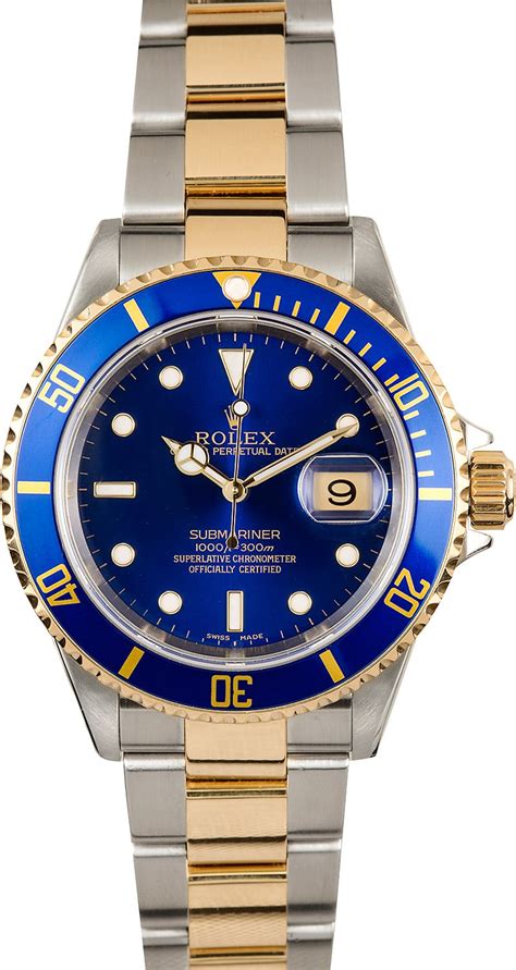 gold silver blue rolex|Rolex gold submariner blue face.